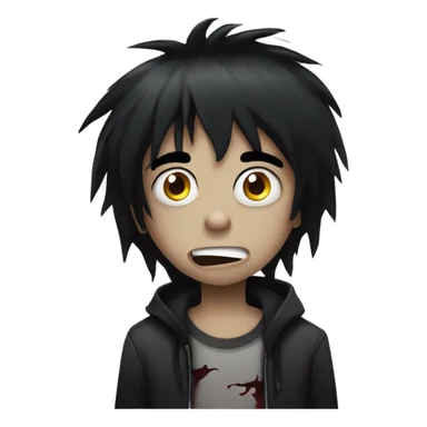 Boy, black hair, medium long, emo, shaggy, zombie, dark, spooky, creepy expression sticker