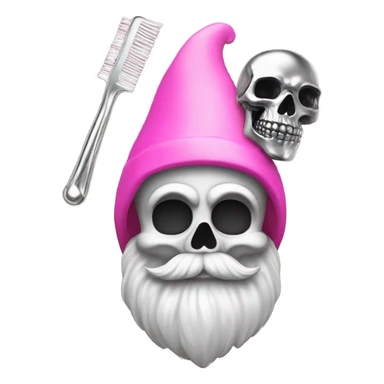gnome, foam, pink comb, skeleton made out of chrome sticker