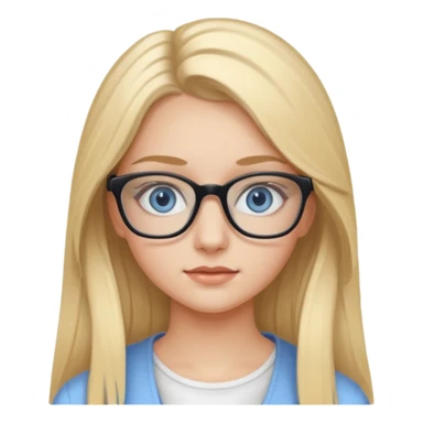 Fille 20ans qui a des cheveux long et blond  avec des lunettes et des yeux bleu- gris avec du mascara sur les yeux et un haut blanc sticker