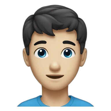 cute boy with short black hair and blue eyes and a big nose sticker