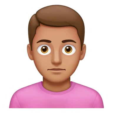 Man wearing pink long sleeve shirt with completely white eyes without pupils sticker