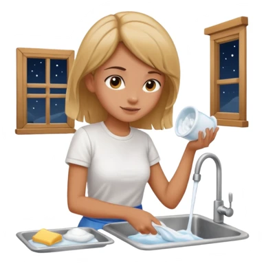 Girl washing dises at night sticker