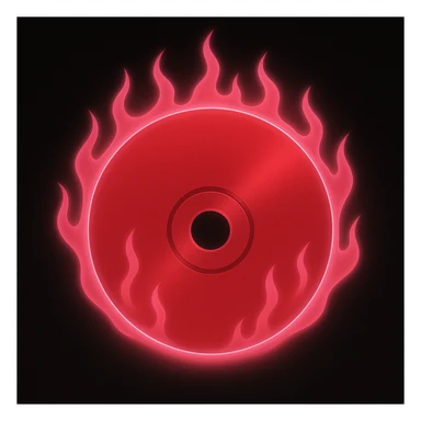 A minimalist CD disc with subtle pink flames, glowing effect, variation 2, color: red, larger CD size sticker