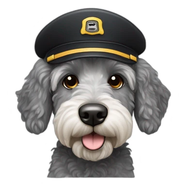 grey and black labradoodle dog's face with pilot cap on sticker