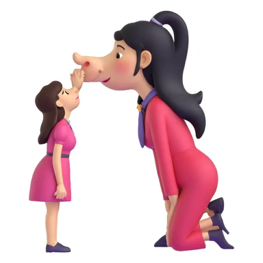 woman bowing on a giant nose sticker