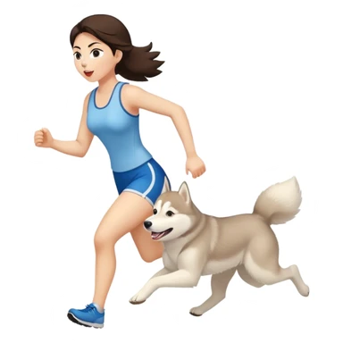 Woman, brunette running with her light beige HUSKY sticker