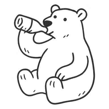 white polar bear drinking Coke, hand drawn outlined icon sticker