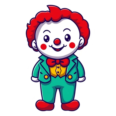 clown with bright red curly hair and white-red striped suit sticker