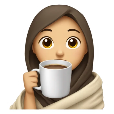 Asian girl wrapped in cozy blanket drinking coffee sticker