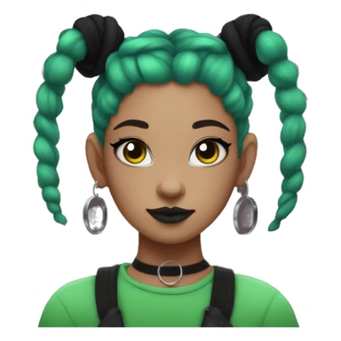 Goth girl, green space buns, red flannel, hoop earrings, cat eyeliner sticker