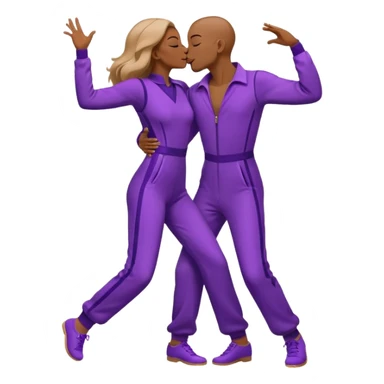 Last two brain cells dancing looking weird and kissing. not iphone emoji style. they wear purple jumpsuits sticker