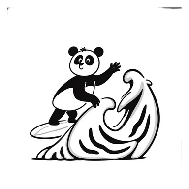 panda surfing on a wave sticker