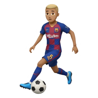 Lamine Yamal dribbling a football, in the 2025 Barca kit, iOS style emoji, HD, precise, dynamic action sticker