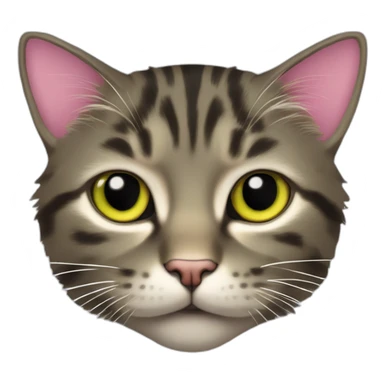 cat Tabby (Mainly black and dark brown) fluffy cat pink-nose light-green&yellow-eyes,-white-long-whiskers,-white-spots-near-the-nose,sharp chin.,long ears,sharp of the eyes sticker