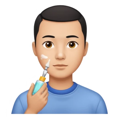 try different skincare products for chinese man with buzz cut (short black hair) doing skincare sticker