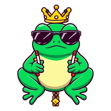 gangster frog wearing a gold crown smoking a blunt, cool sunglasses, gold chain sticker