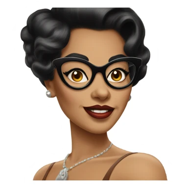 pin-up brown woman with black hair wearing 50s cat eye glasses  sticker
