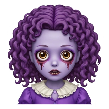 faça uma boneca zumbi com olhos castanhos e cabelo cacheado castanho e a parte de baixo do cabelo roxo sticker
