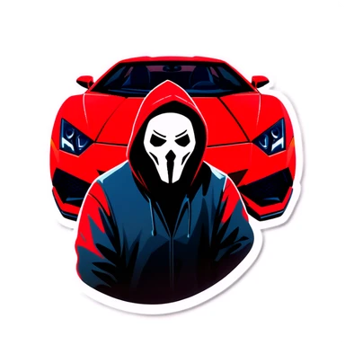 Ghostface in a red Lamborghini sticker