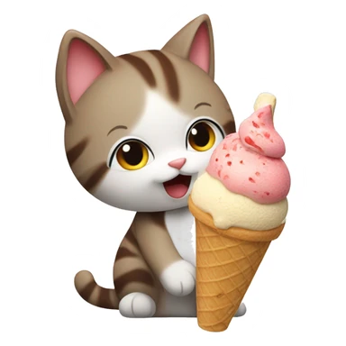 A cat eating ice cream with a top hot￼ sticker