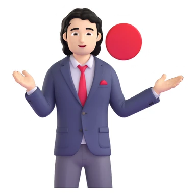 Business strategist with black wavy hair, stubble, chiseled face, wearing blazer and button-up shirt, giving an inspirational TED-style talk about innovation on a minimalist stage with red circle, dynamic speaking pose sticker