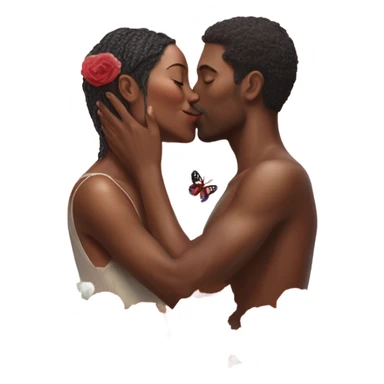 Hyper Realistic Couple kissing surrounded by roses and butterflies  sticker