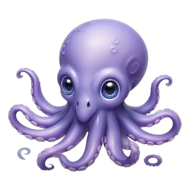 Cinematic Noble Baby Octopus Portrait Emoji, Poised and graceful, with a soft, rounded, slightly translucent body in a dreamy light blue-purple hue, large, glistening eyes full of quiet intelligence and mystery, delicate, flowing tentacles curling gently, Simplified yet sophisticated features, highly detailed, glowing with a soft, ethereal oceanic radiance, high shine, elegant and serene, stylized with an air of deep-sea wonder, focused and tranquil, soft glowing outline, capturing the essence of an otherworldly, intelligent little cephalopod, floating effortlessly in the gentle ocean currents! sticker