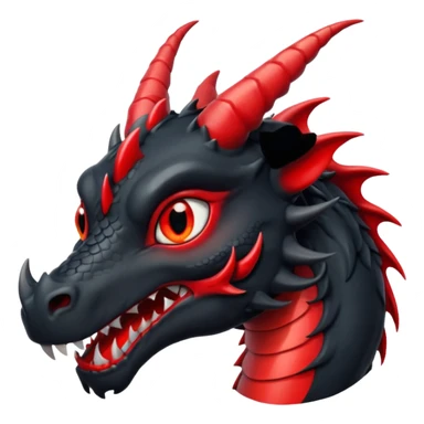 Un dragon noir aux yeux rouges brillant, puis des grandes cornes noires, style anime sticker