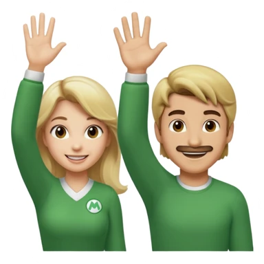 blonde female Luigi and a normal brown hair male mairo. They are friends! Maybe highfiving or just smiling sticker