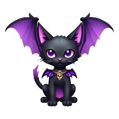   cool edgy kawaii ethereal dark-punk-themed animal vampiric cat-hybrid Fakemon with fangs and bat-wing-ears with a collar full body sticker