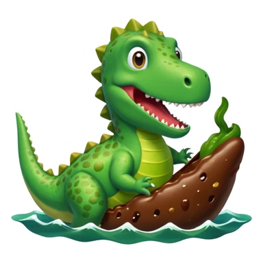 dinosaur eating a chocolate covered pickle in the middle of the ocean  sticker