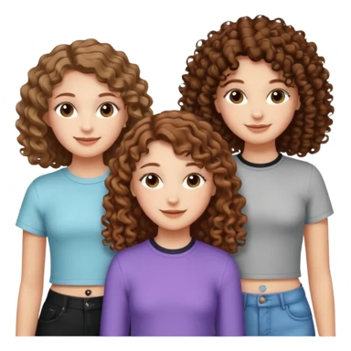 3 white girls, all of off this with brown hair but one whit straight one whit curly and one whit very curly(aesthetic)and chic clothes y2k, this girl have around 14 years sticker