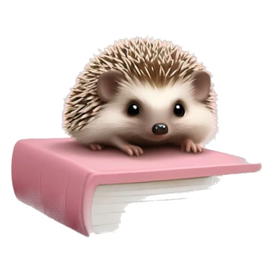 Baby hedgehog on top of closed light pink book sticker