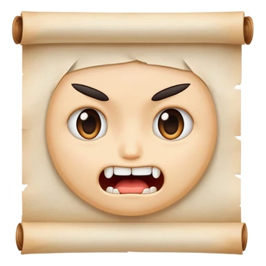 determined cartoon face biting on a small parchment scroll, anime-inspired style sticker