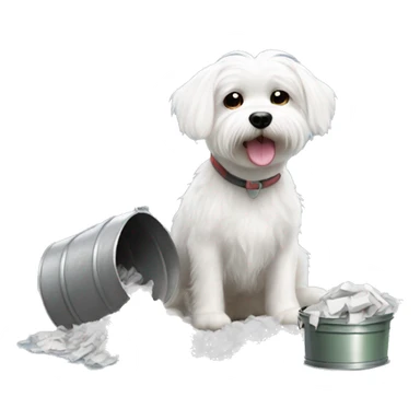 Adorable white Maltese digging in the trash can  sticker