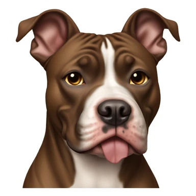 American pit bull dog, completely brown, clipped ears, muzzle with open mouth. Serious view. sticker