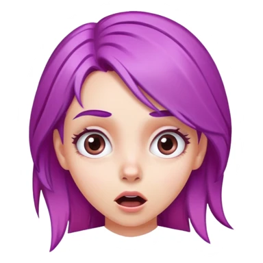 face of a white girl with purple and pink hair, surprised expression sticker