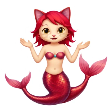 cat mermaid red saying hello sticker