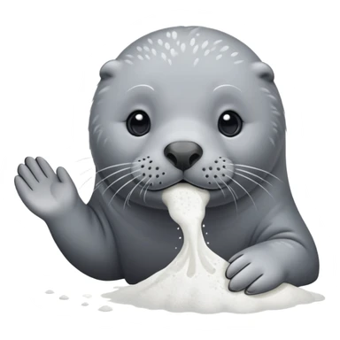 Grey seal is Sniffing white powder and holding the powder  sticker