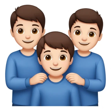Three cute little brunette brothers playing  sticker