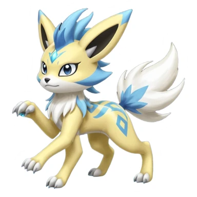 Feral Lightning-patterned Zig-zagged buzzy fuzzy Meloetta-Renamon-Manectric-Luxray-Electrike-Vernid-fusion-hybrid-creature, full body  sticker