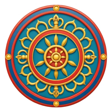 Tibetan Wheel of Life (Bhavachakra) emoji, traditional depiction with six realms, twelve links, and Yama, authentic Tibetan color palette and iconography, simplified for emoji format sticker