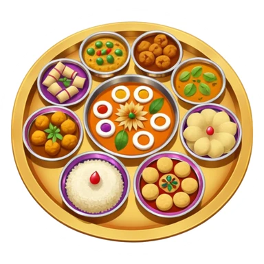 festive Indian thali platter with sweets, curries, rice, and puri sticker