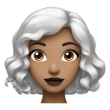 Femme blanche aux yeux noir avec des cheveux noirs de longue taille , une bouche moyenne de couleur rose de lèvres , des yeux de sirène des sourcils noirs sticker