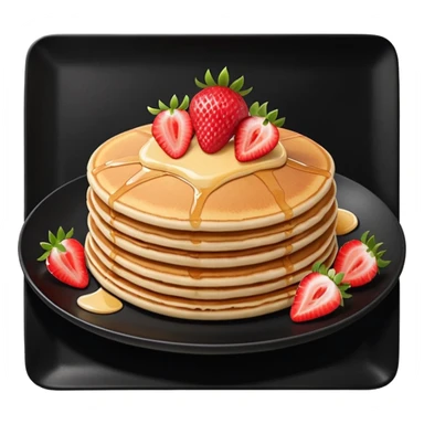 TWO Pancakes with strawberries in a black plate sticker