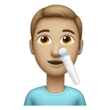 human with a nasal covid test cotton swab sticker
