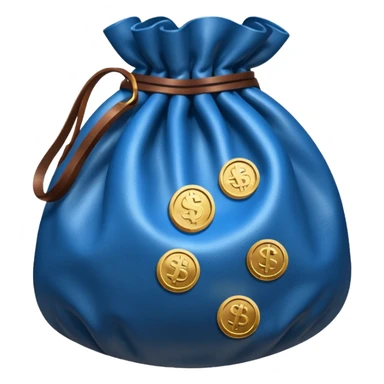 blue coins inside brown money bag sticker