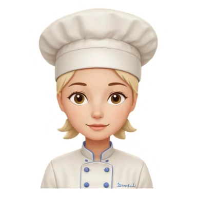 cartoon Apple iOS emoji style woman, pastel colors, Chilean wooden kitchen background, clay pots, warm light, detailed and clean vector art sticker