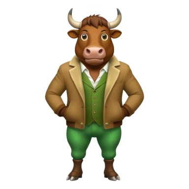 Big green bull full body with brown jacket and big nuts sticker