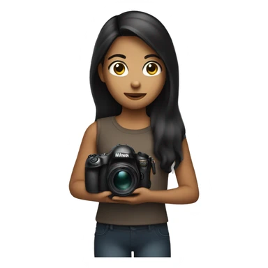 Girl with dark Haie and brown eyes Holding a Nikon Camera in her hands sticker